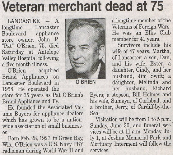 Pat O'Brien death article