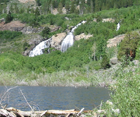 Waterfalls above beaver pond