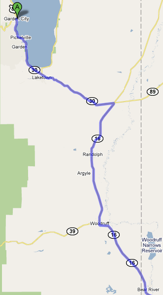 Map from Garden City to Bear River, UT