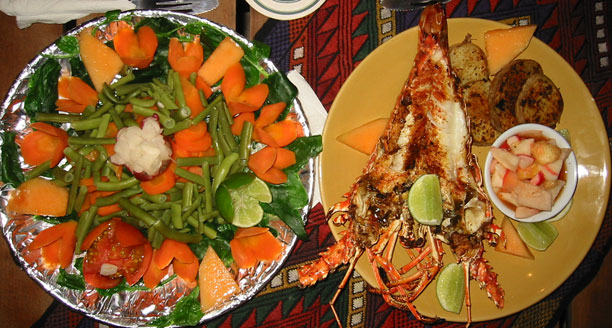 Beautifully prepared vegtables and delicious lobster