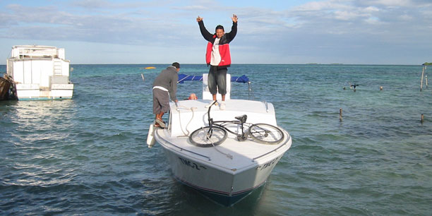 The boat was full, so the last to arrive was happy he got a seat