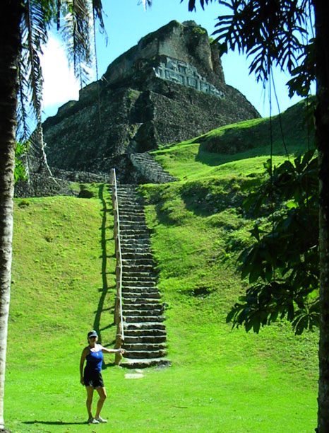 Mel at stairs from south side of east ruin