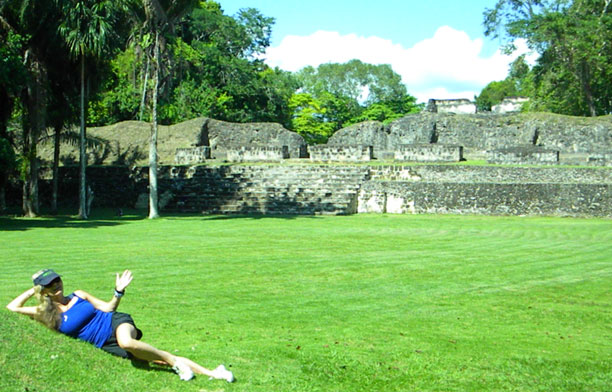 Mel reclining while looking at east side of west ruin