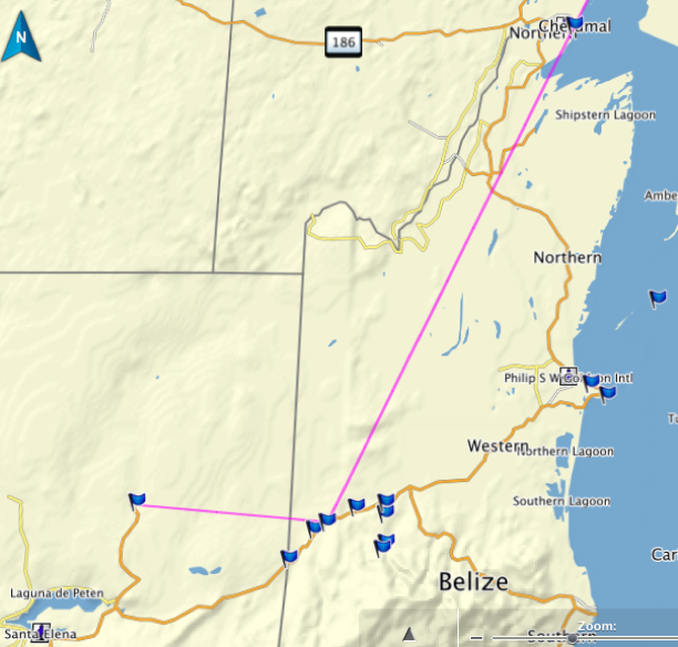Mexico to Belize map