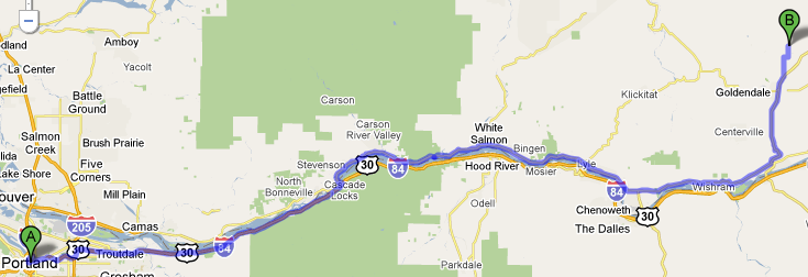 Portland to Goldendale map